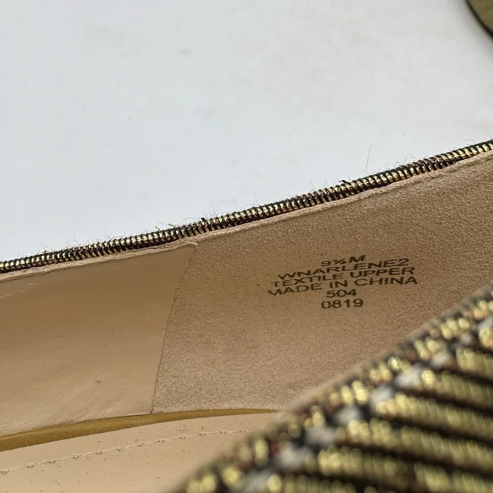 Nine West Heels‎ Womens Size 9.5 M Arlene 2 Gold Stripe Pumps Pointed Toe